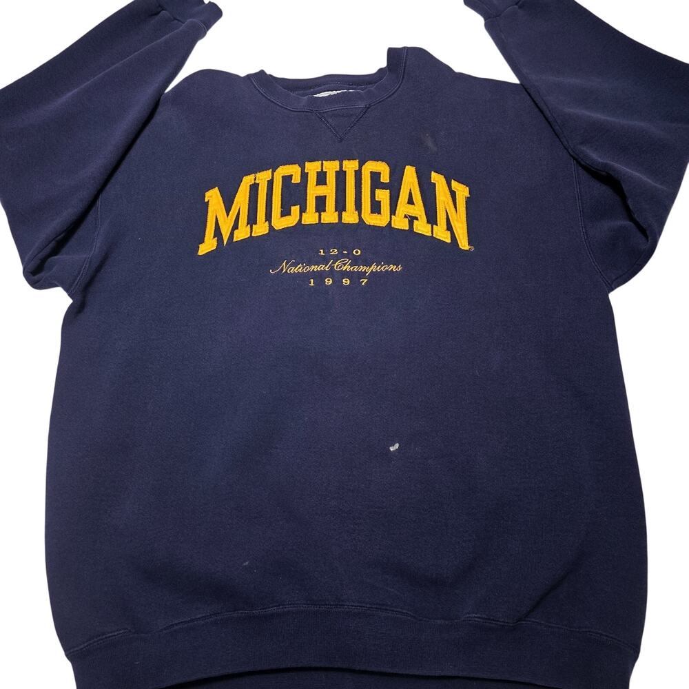 Vintage Santee Hvywt Michigan Wolverines Crewneck Sweatshirt Navy Blue XL 1997